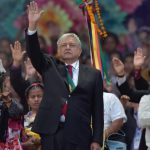 Lopez Obrador salutes the crowds on the day of his inauguration, 2.12.18